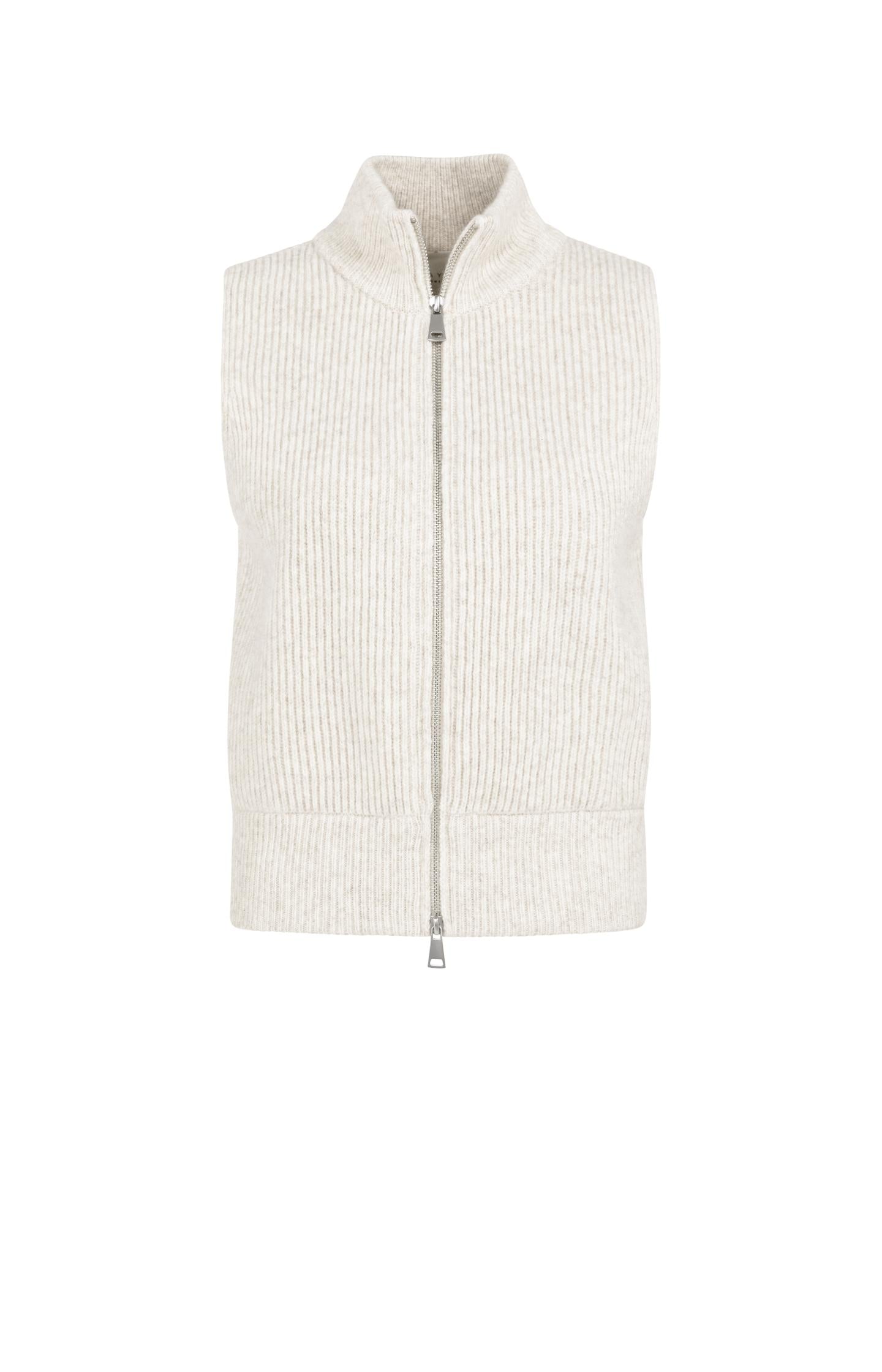 Ribbed knit sleeveless vest with high neck and zipper